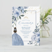 Invitation Dusty Blue et or Floral Quinceañera (Debout devant)