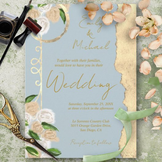 Invitation Dusty Blue et or Rustic Boho Mariage Floral