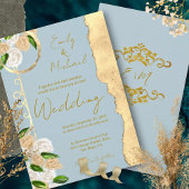 Invitation Dusty Blue et or Rustic Boho Mariage Floral