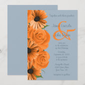 Invitation Dusty Blue et Orange Roses et marguerites2 (Devant / Derrière)