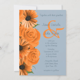Invitation Dusty Blue et Orange Roses et marguerites2