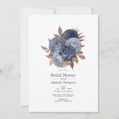 Invitation Dusty Blue et Rose Gold Fleurs Mariage Shower (Devant)