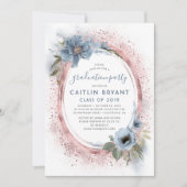 Invitation Dusty Blue et Rose Gold Parties scintillant Gradua (Devant)