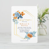 Invitation Dusty Blue et Rusty Peony Floral Mariage or (Debout devant)