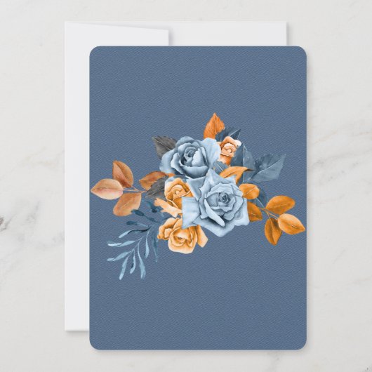 Invitation Dusty Blue et Rusty Peony Floral Mariage or (Dos)