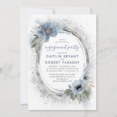 Invitation Dusty Blue et Silver Floral Engagement Party (Devant)