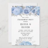 Invitation Dusty Blue et Silver Floral Engagement Party (Devant)