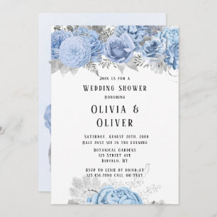 Invitation Dusty Blue et Silver Floral Wedding shower Invita