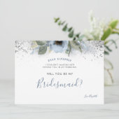 Invitation Dusty Blue et Silver Will you be my Bridesmaid (Debout devant)