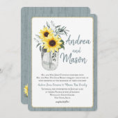 Invitation Dusty Blue et Sunflower Jar Rustique Mariage (Devant / Derrière)