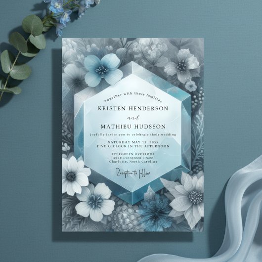 Invitation Dusty Blue Ethereal Bloom Wedding