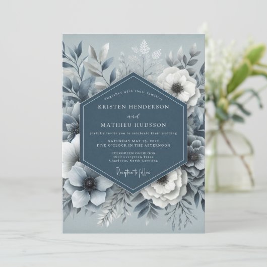 Invitation Dusty Blue Ethereal Flora Wedding (Debout devant)