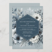 Invitation Dusty Blue Ethereal Flora Wedding (Devant / Derrière)