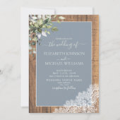 Invitation Dusty Blue Eucalyptus Botanical Wood Wedding (Devant)