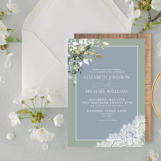 Invitation Dusty Blue Eucalyptus Botanique Mariage Invi