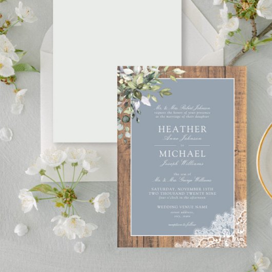 Invitation Dusty Blue Eucalyptus Botanique Mariage Invit
