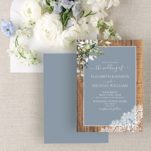 Invitation Dusty Blue Eucalyptus Botanique Mariage Invit