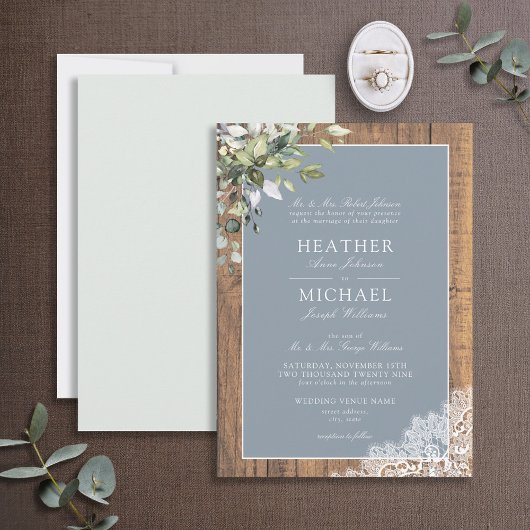 Invitation Dusty Blue Eucalyptus Botanique Mariage Invit