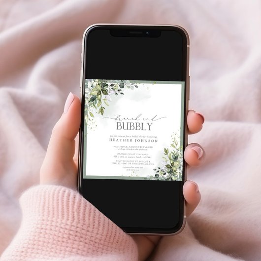 Invitation Dusty Blue Eucalyptus Brunch & Bubbly Douche