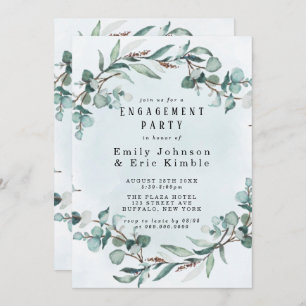 Invitation Dusty Blue Eucalyptus Green Party