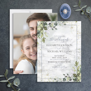 Invitation Dusty Blue Eucalyptus Green Photo Succulente