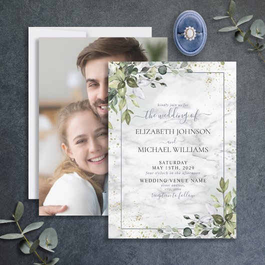 Invitation Dusty Blue Eucalyptus Green Photo Succulente