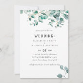 Invitation Dusty Blue Eucalyptus MARIAGE BUDGET vert (Devant)