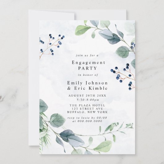 Invitation Dusty Blue Eucalyptus Rustic (Devant)