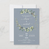 Invitation Dusty Blue Eucalyptus Verdure Mariage Élégant (Devant)