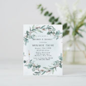 Invitation Dusty Blue Eucalyptus Vert Brunch & Bubbly (Debout devant)