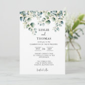 Invitation Dusty Blue Eucalyptus Vert Mariage Succulent (Debout devant)