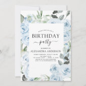 Invitation Dusty Blue fête d'anniversaire Floral (Devant)