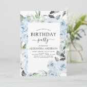 Invitation Dusty Blue fête d'anniversaire Floral (Debout devant)