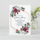 Invitation Dusty Blue | Fête des mariées Bourgogne en fleurs (Debout devant)