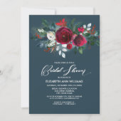 Invitation Dusty Blue | Fête des mariées Bourgogne en fleurs  (Devant)