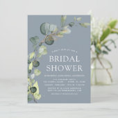 Invitation Dusty Blue Fête des mariées QR Code Eucalyptus (Debout devant)