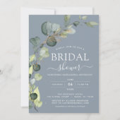 Invitation Dusty Blue Fête des mariées QR Code Eucalyptus (Devant)