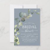 Invitation Dusty Blue Fête des mariées QR Code Photo Eucalypt (Devant)