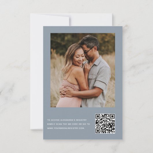 Invitation Dusty Blue Fête des mariées QR Code Photo Eucalypt (Dos)