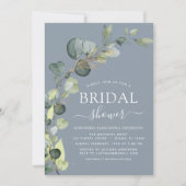 Invitation Dusty Blue Fête des mariées QR Code Photo Eucalypt (Devant)