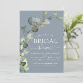 Invitation Dusty Blue Fête des mariées QR Code Photo Eucalypt (Debout devant)