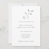 Invitation Dusty Blue Feuilles Monogramme Mariage botanique (Devant)
