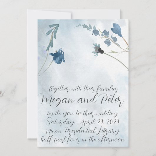 Invitation Dusty Blue Fine Art Calligraphy Style Mariage (Devant)