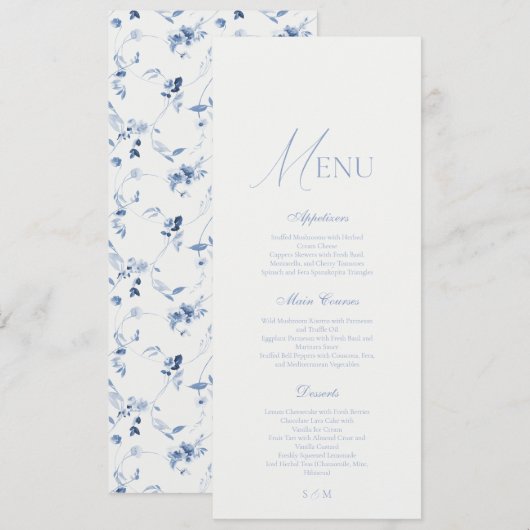 Invitation Dusty Blue Fine Art Floral Wedding Menu (Devant / Derrière)
