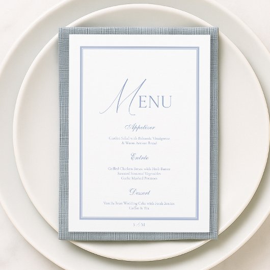 Invitation Dusty Blue Fine Art Floral Wedding Menu Card