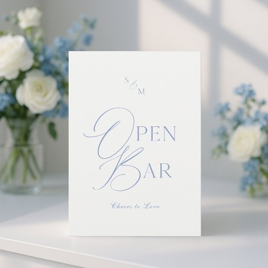 Invitation Dusty Blue Fine Art Open Bar Sign with Calligraphy