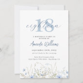 Invitation Dusty Blue Fleur sauvage 18e anniversaire Invitati (Devant)
