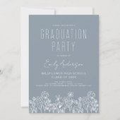 Invitation Dusty Blue Fleur sauvage Bloom Graduation Party Bo (Devant)