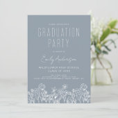 Invitation Dusty Blue Fleur sauvage Bloom Graduation Party Bo (Debout devant)