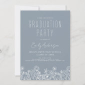 Invitation Dusty Blue Fleur sauvage Bloom Graduation Party Bo (Devant)